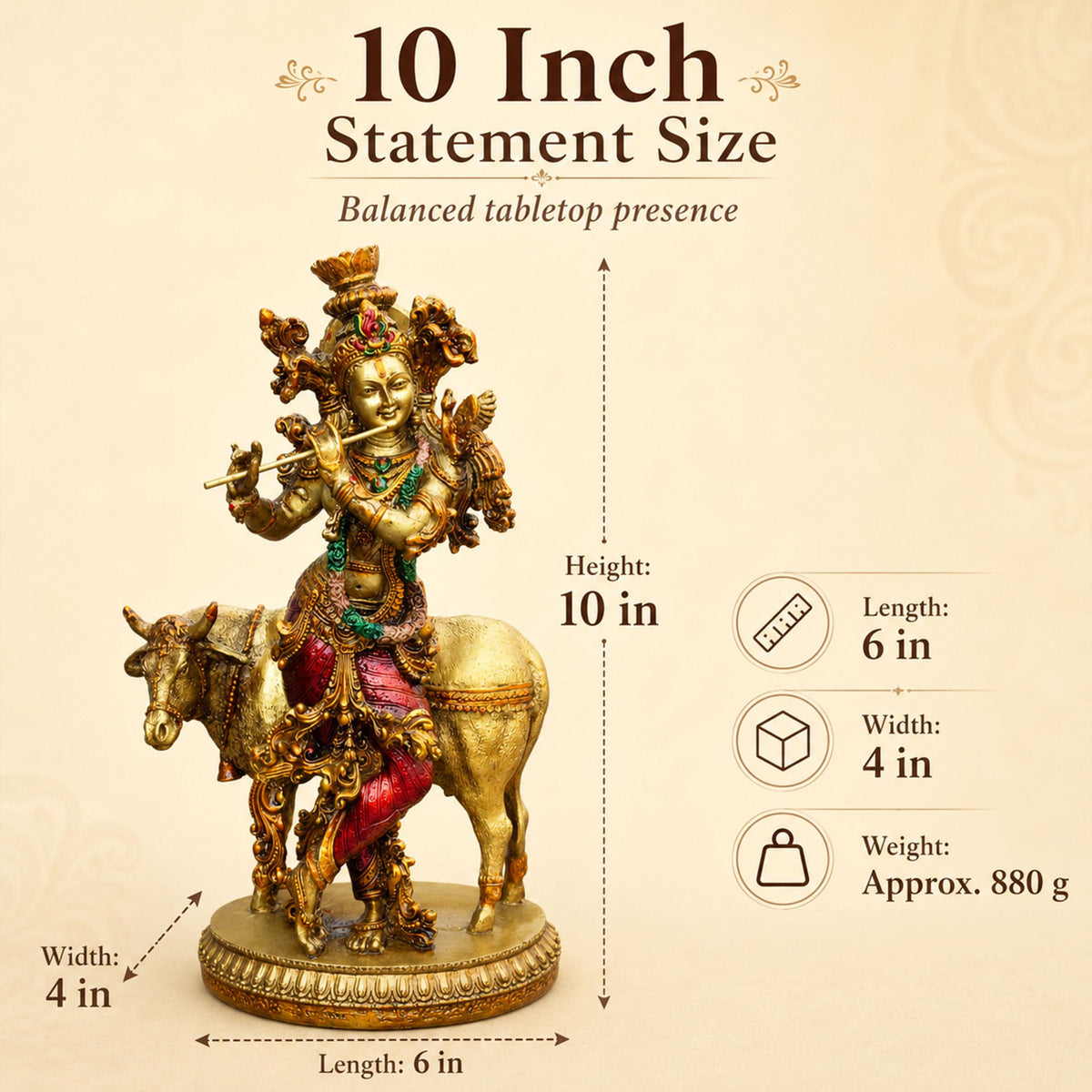 Govinda Gopala Statue, Lord Krishna and Cow Idol Showpiece