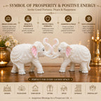 Heavy White Elephant Pair for Mandir Base & Home Temple Decor | 8x10.5 inch Solid Marble Dust Resin Elephant Statues