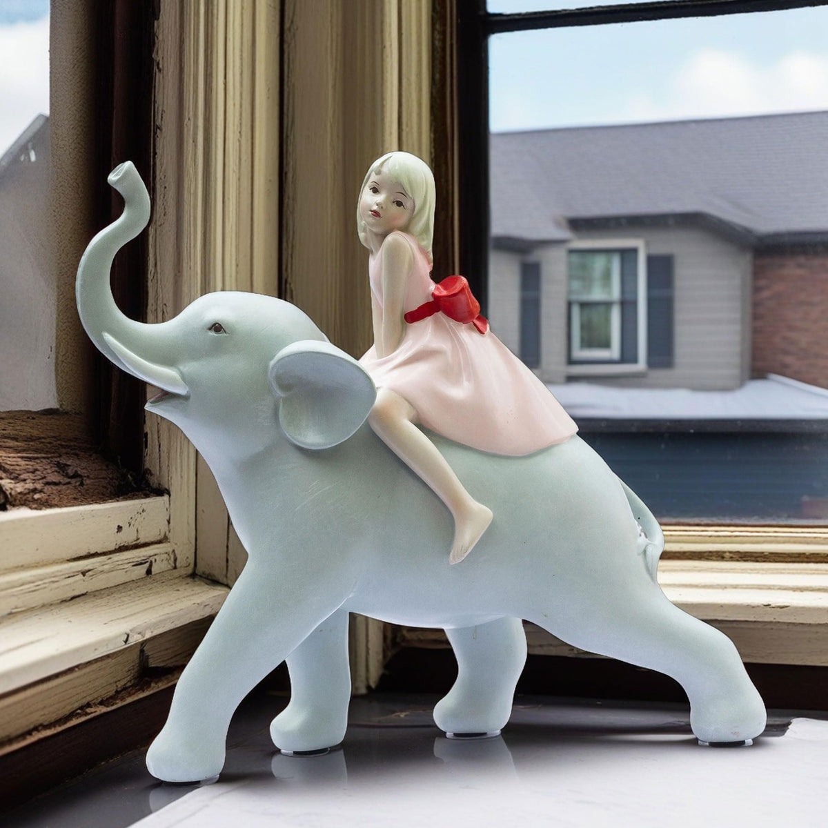 Adorable 8" Elephant & Girl Statue – Resin Tabletop Home Decor for Living Room, Showroom – Gift for Anniversary