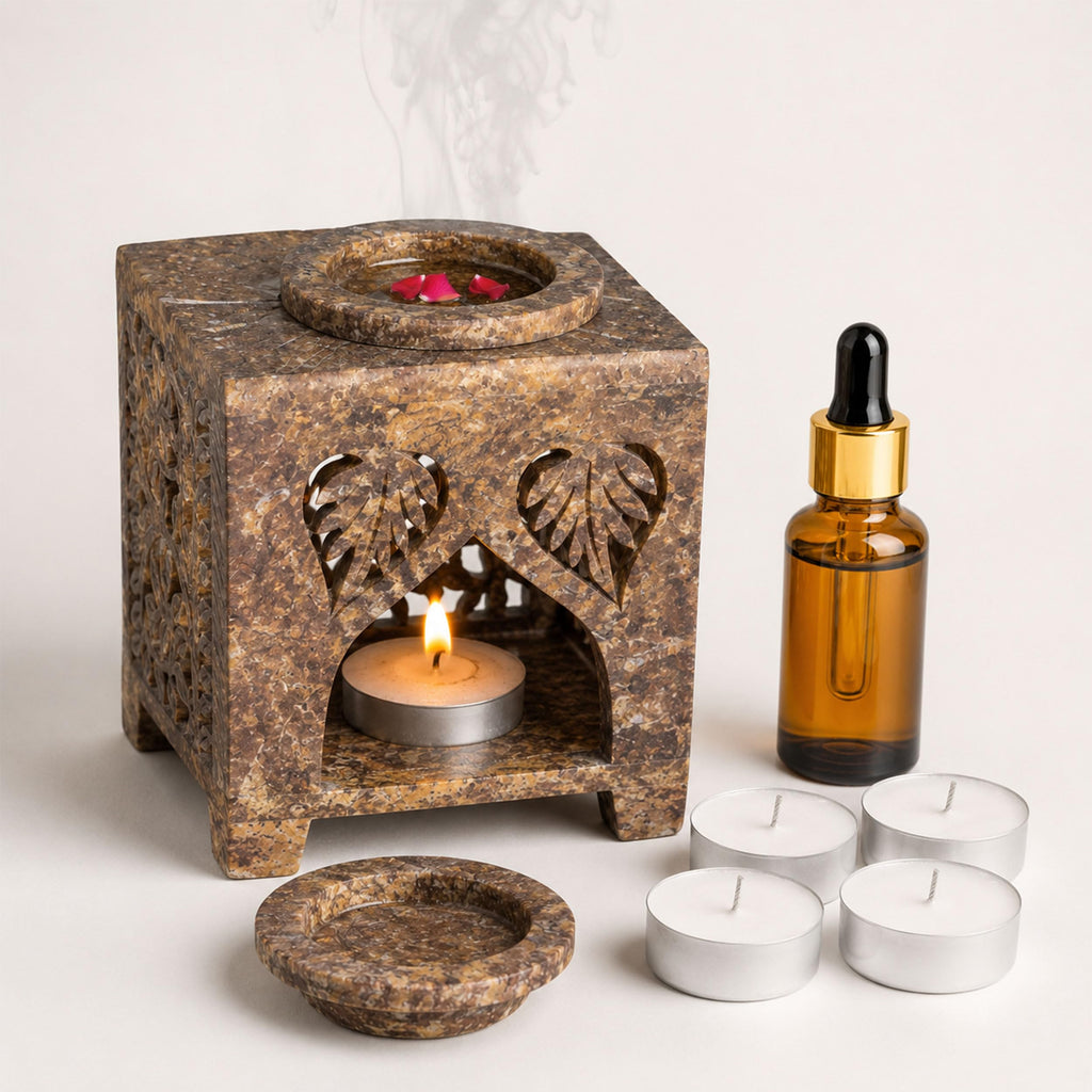 Marble Tealight Diffuser for Home Spa Office | 20 ml Oil & 4 Candles