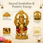 Gold Lord Ganesha Idol for Home Mandir Decor | 10 Inch Lacquer Coated Resin Ganpati Statue on Throne | Vinayaka Murti
