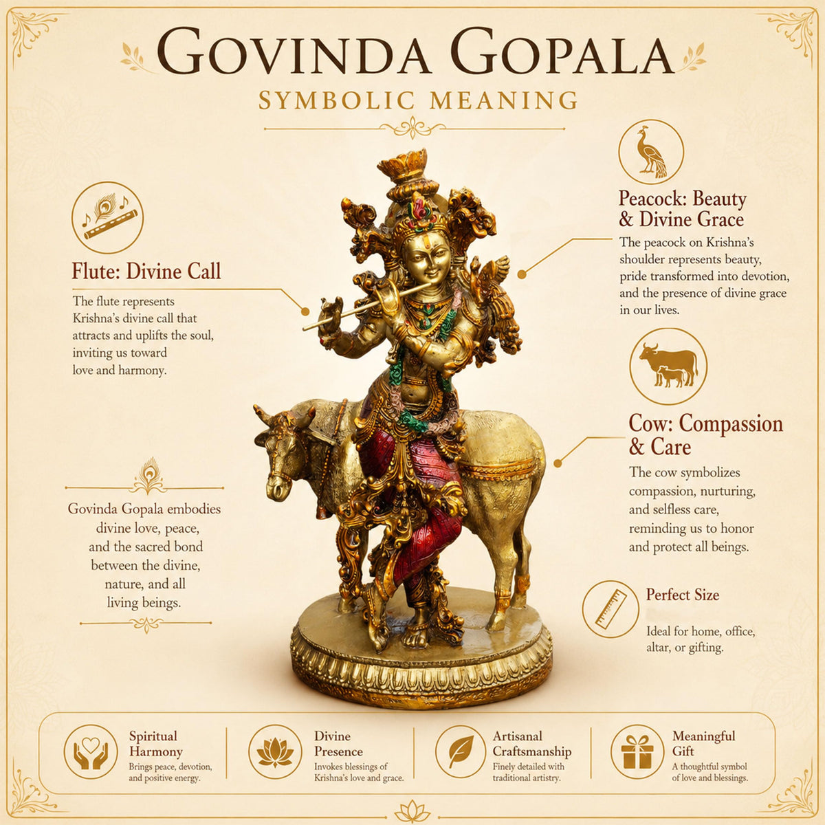 Govinda Gopala Statue, Lord Krishna and Cow Idol Showpiece