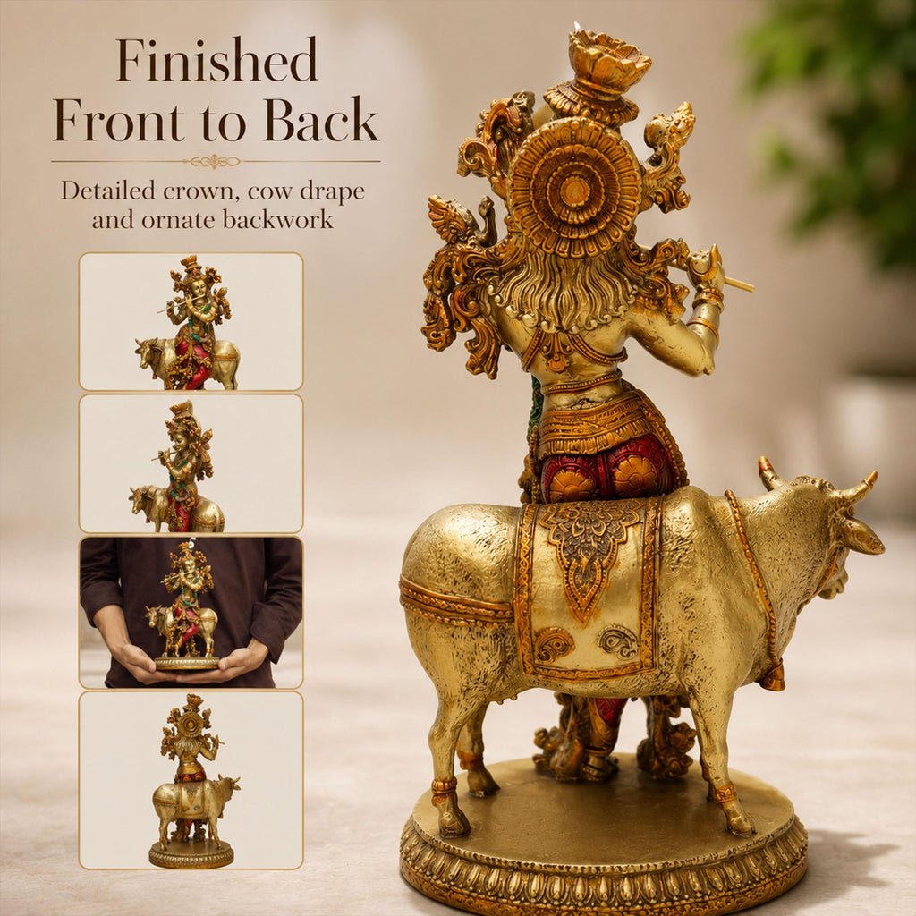 Govinda Gopala Statue, Lord Krishna and Cow Idol Showpiece