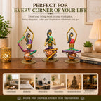 Set of 3 Yoga Lady Figurines – Handmade Iron Metal Showpieces for Home, Living Room, Office & Meditation Decor