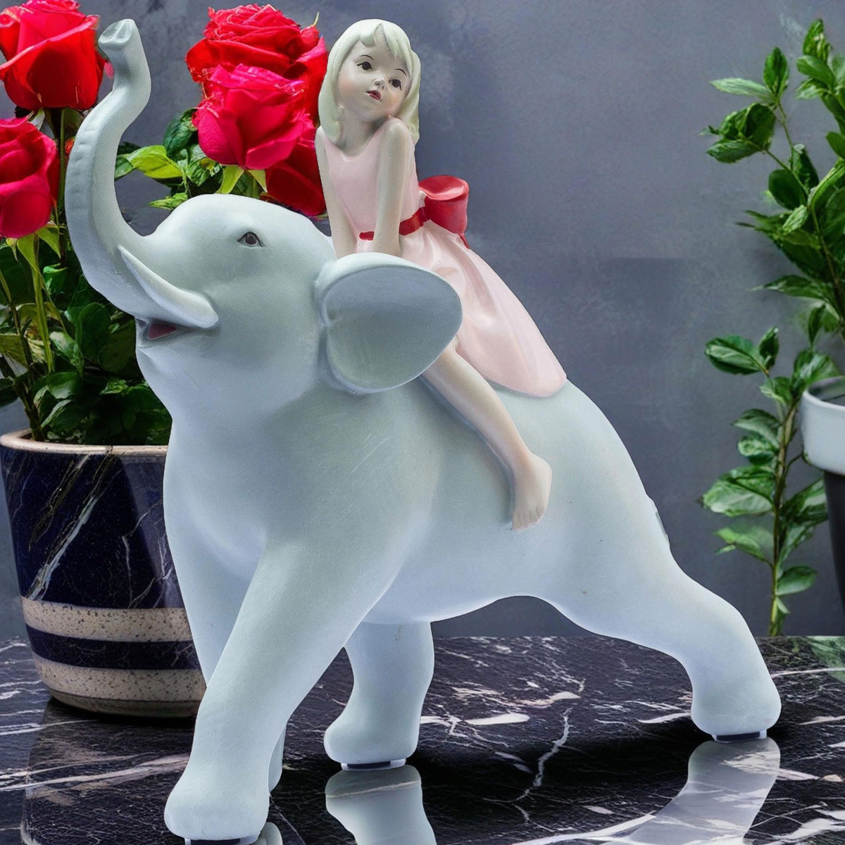 Adorable 8" Elephant & Girl Statue – Resin Tabletop Home Decor for Living Room, Showroom – Gift for Anniversary