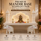Heavy White Elephant Pair for Mandir Base & Home Temple Decor | 8x9 inch Solid Marble Dust Resin Elephant Statues for