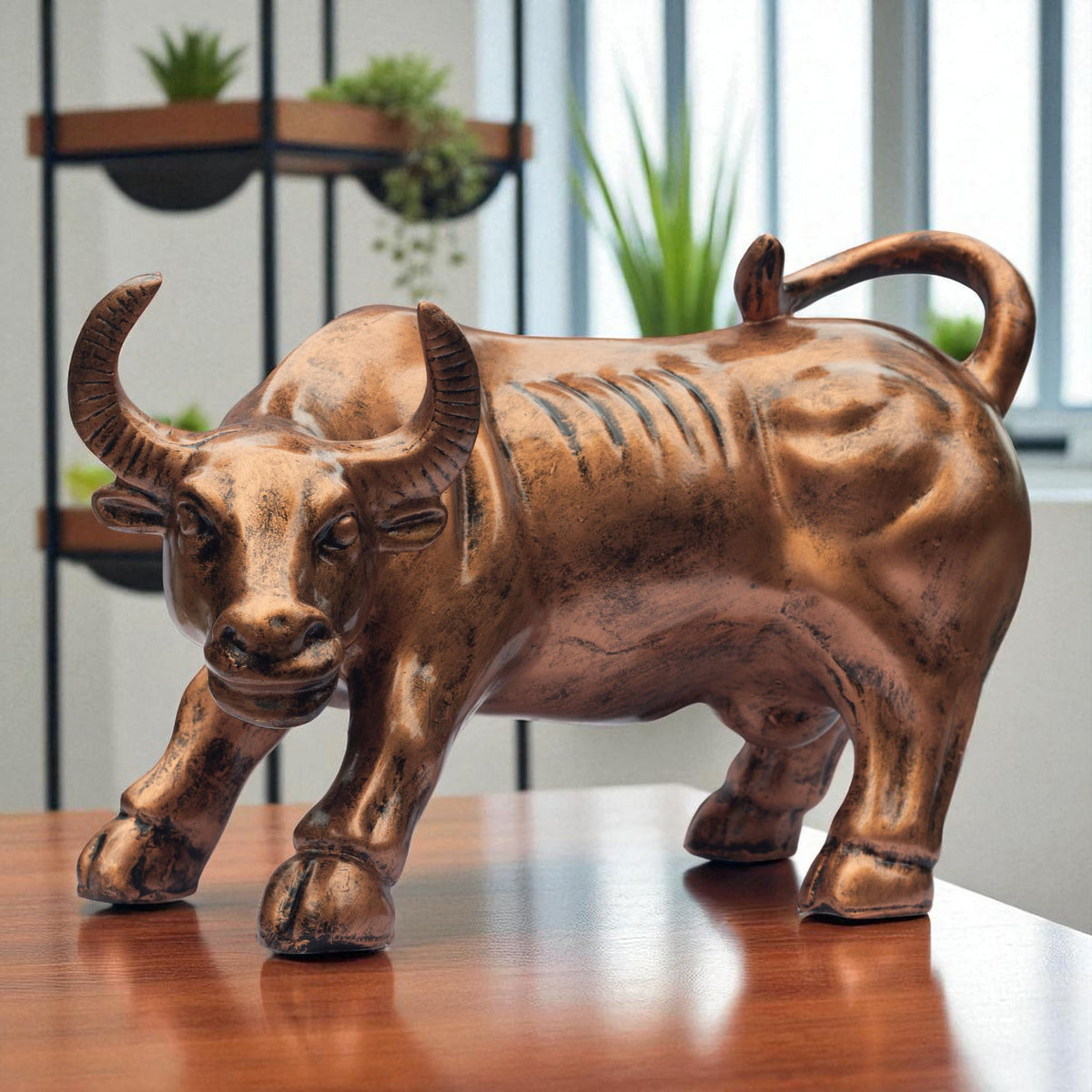 Mecha Bull Steampunk Decor Figurine – 7" Mechanical Bull Showpiece in Metallic Gold