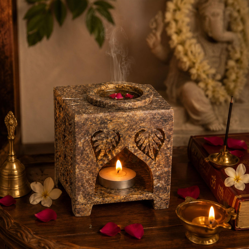 Marble Tealight Diffuser for Home Spa Office | 20 ml Oil & 4 Candles