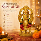 Gold Lord Ganesha Idol for Home Mandir Decor | 10 Inch Lacquer Coated Resin Ganpati Statue on Throne | Vinayaka Murti