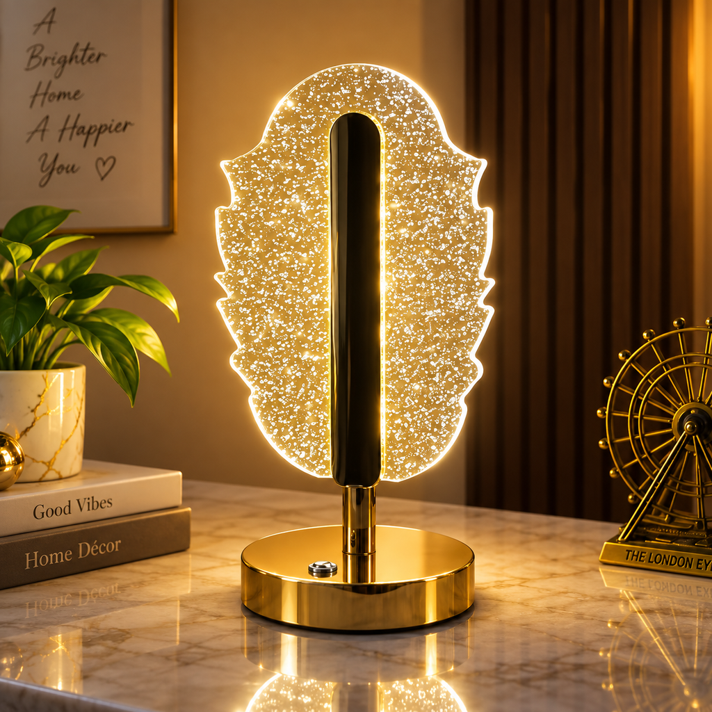 Feather Shape Crystal Table Lamp – Elegant USB Charging LED Light