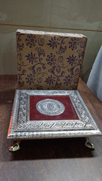 Silver square pooja bajot (21x21 cm) for festive and daily worship rituals.