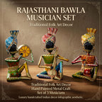 Rajasthani Bawla Musician Showpiece Set of 3 for Home Decor | Iron Metal Folk Artist Statue with Instruments | Hand