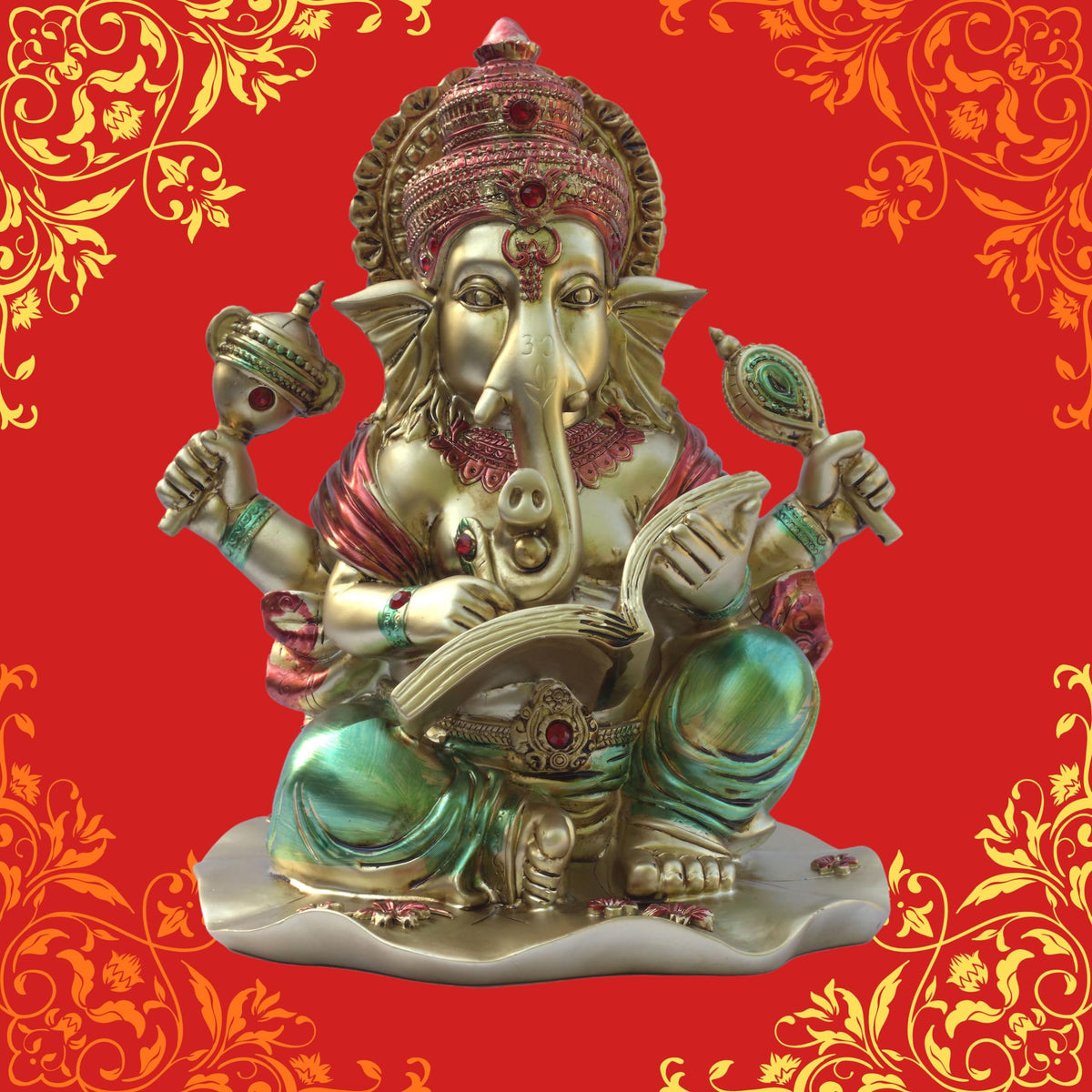 Ganesha Idol for Home Temple, Large 10 inch Ganpati Murti for House Entrance, Auspicious Vinayak Resin Statue for Home