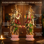 Radha Krishna Idol Pair for Home Mandir Pooja Room Decor | 14 Inch Hand Painted Lacquer Coated Statue Set | Premium