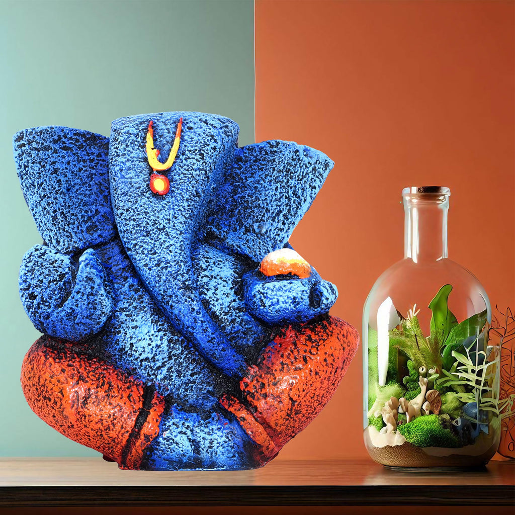 Ganesha Idol Shree Gajanand Ganpati Murti 6 inch Vinayak Poly Fibre Resin Statue for Home Temple, Living Room Decor