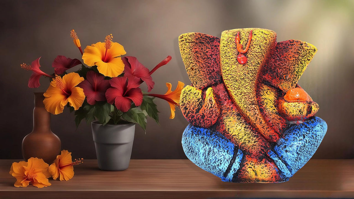 Ganesha Idol Shree Gajanand Ganpati Murti 6 inch Vinayak Poly Fibre Resin Statue for Home Temple, Living Room Decor