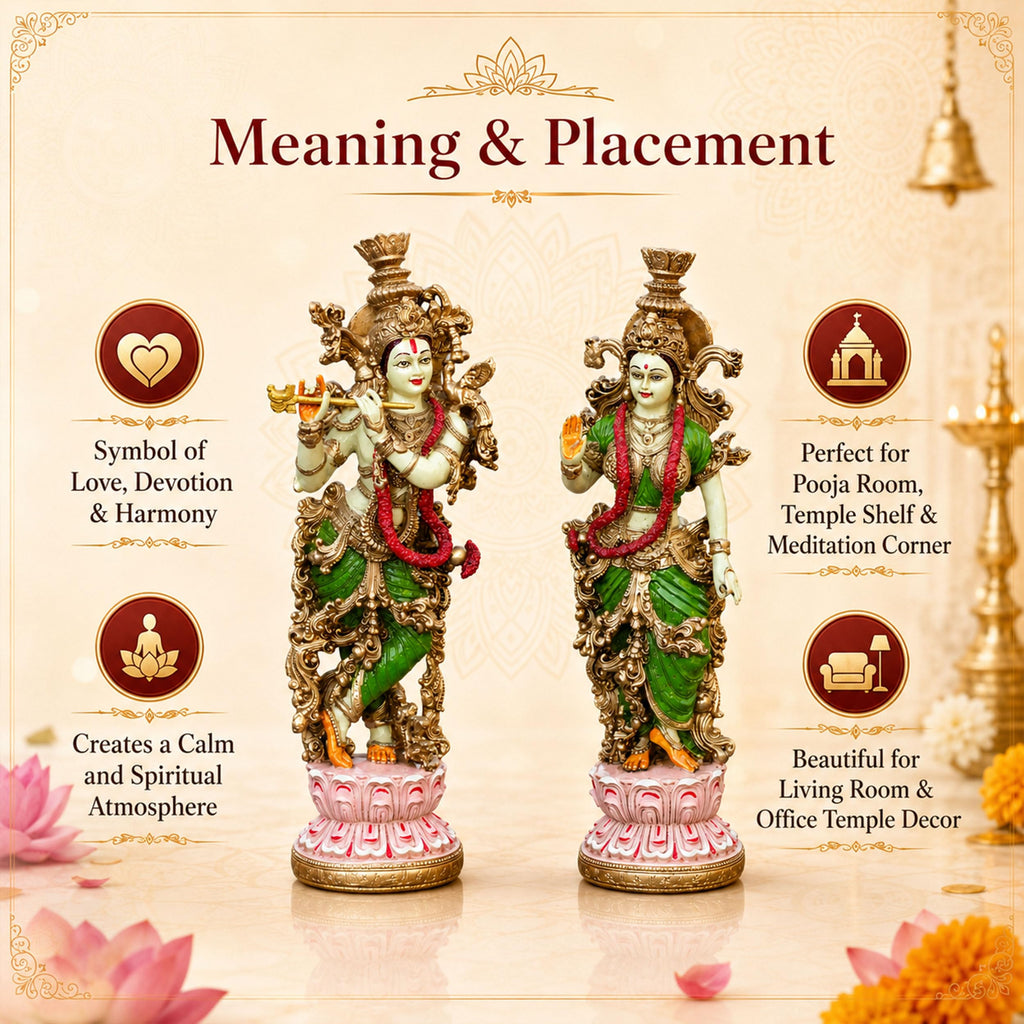 Radha Krishna Idol Pair for Home Mandir Pooja Room Decor | 14 Inch Hand Painted Lacquer Coated Statue Set | Premium