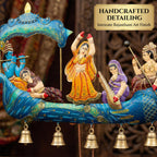 Radha Krishna Nauka Vihar Showpiece for Home Decor Wall Hanging & Tabletop | Metal Peacock Boat Raas Leela Statue with
