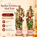 Radha Krishna Idol Pair for Home Mandir Pooja Room Decor | 14 Inch Hand Painted Lacquer Coated Statue Set | Premium