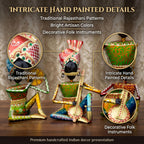 Rajasthani Bawla Musician Showpiece Set of 3 for Home Decor | Iron Metal Folk Artist Statue with Instruments | Hand