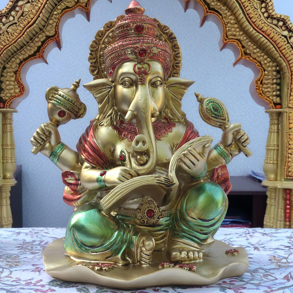 Ganesha Idol for Home Temple, Large 10 inch Ganpati Murti for House Entrance, Auspicious Vinayak Resin Statue for Home
