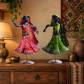 Nritya Dolls Showpiece Set of 2 for Home Decor | Large 20 Inch Wrought Iron Folk Dancer Figurines | Hand Painted Metal Tabletop Statue Gift (Nritya Dolls)
