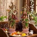 Radha Krishna Idol Pair for Home Mandir Pooja Room Decor | 14 Inch Hand Painted Lacquer Coated Statue Set | Premium Spiritual Showpiece for Living Room Office Temple Wedding Gift (Lotus)
