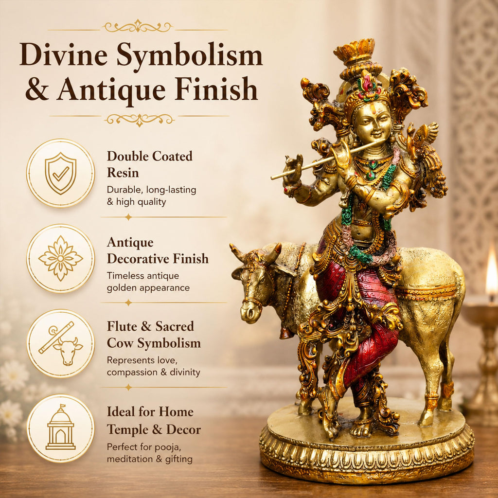Govinda Gopala Statue, Lord Krishna and Cow Idol Showpiece