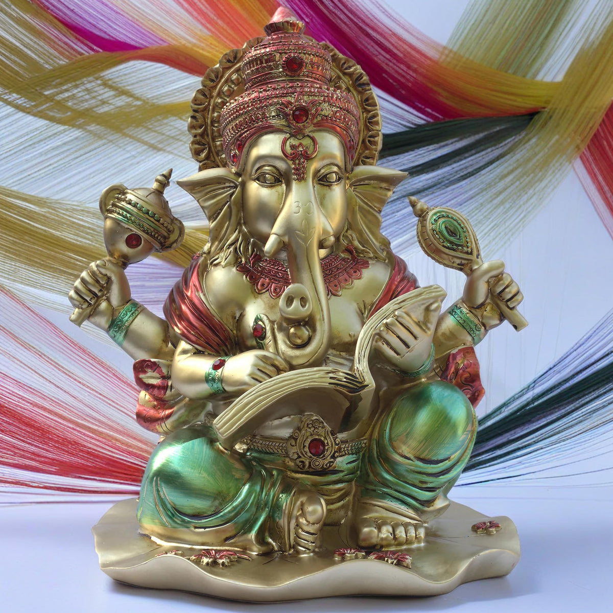 Ganesha Idol for Home Temple, Large 10 inch Ganpati Murti for House Entrance, Auspicious Vinayak Resin Statue for Home