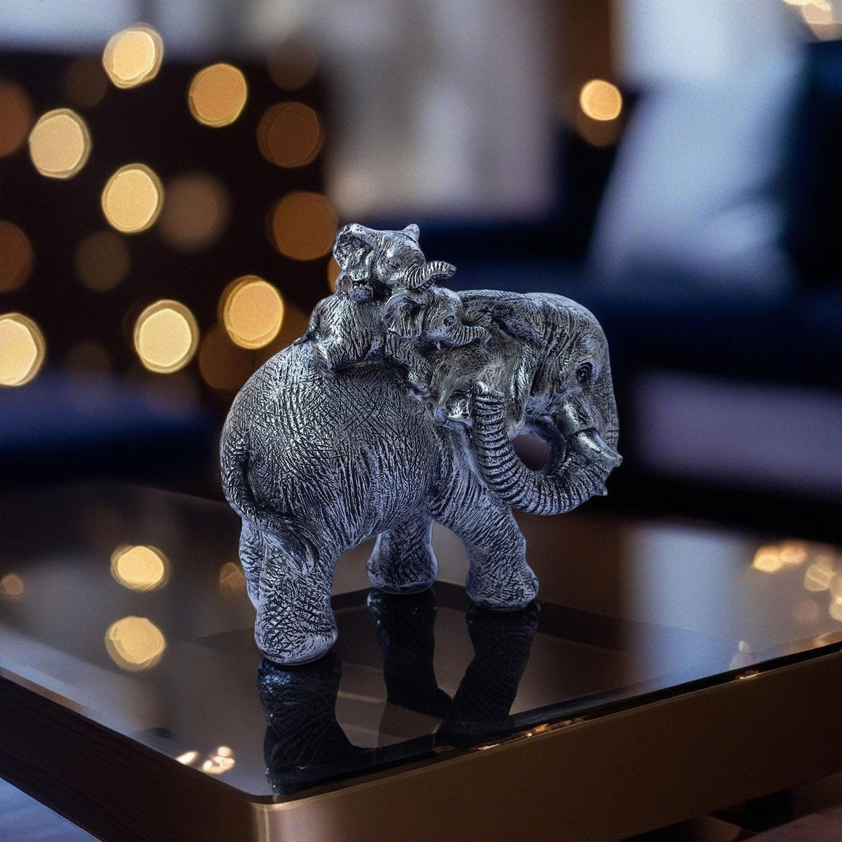 Polyresin 6" Elephant with Baby Statue for Home Decor – Vastu & Feng Shui Good Luck Symbol
