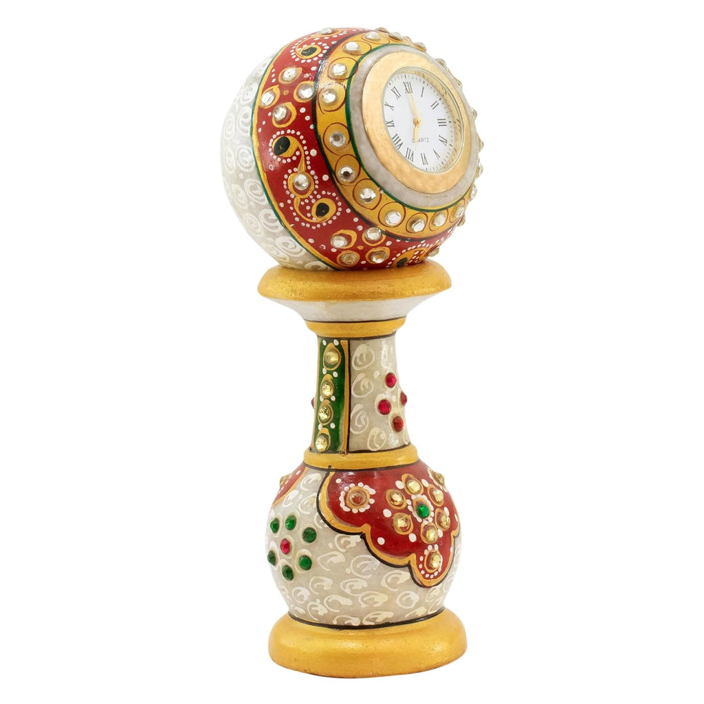 Table Clock Decorative Showpiece Rajasthani Fine Meenakari Work Marble Clock Home Decor for Study Table, Work Desk, Living Room, (6 inch) (Desk Clock)