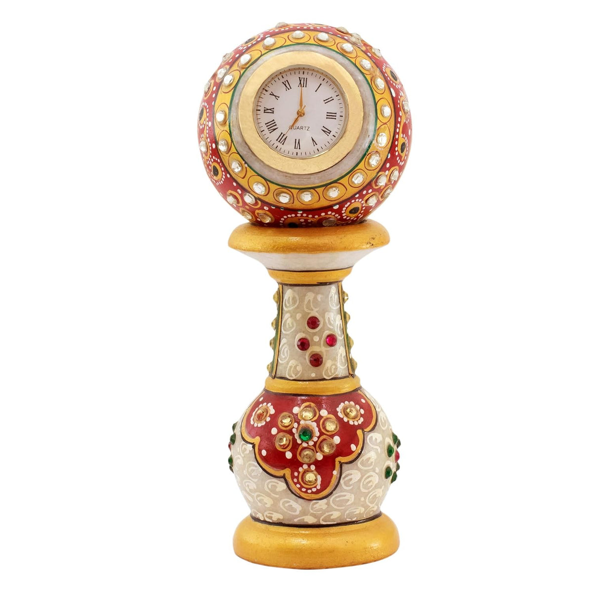 Table Clock Decorative Showpiece Rajasthani Fine Meenakari Work Marble Clock Home Decor for Study Table, Work Desk