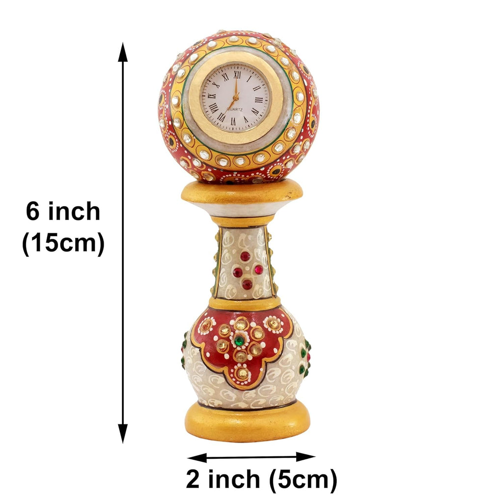 Table Clock Decorative Showpiece Rajasthani Fine Meenakari Work Marble Clock Home Decor for Study Table, Work Desk