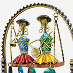 Rajasthani Home Decor Swing Set with 2 Dolls, 12 Inch Metal Handicraft Jhula Decorative Showpiece for Living Room