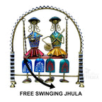 Rajasthani Home Decor Swing Set with 2 Dolls, 12 Inch Metal Handicraft Jhula Decorative Showpiece for Living Room