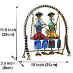 Rajasthani Home Decor Swing Set with 2 Dolls, 12 Inch Metal Handicraft Jhula Decorative Showpiece for Living Room