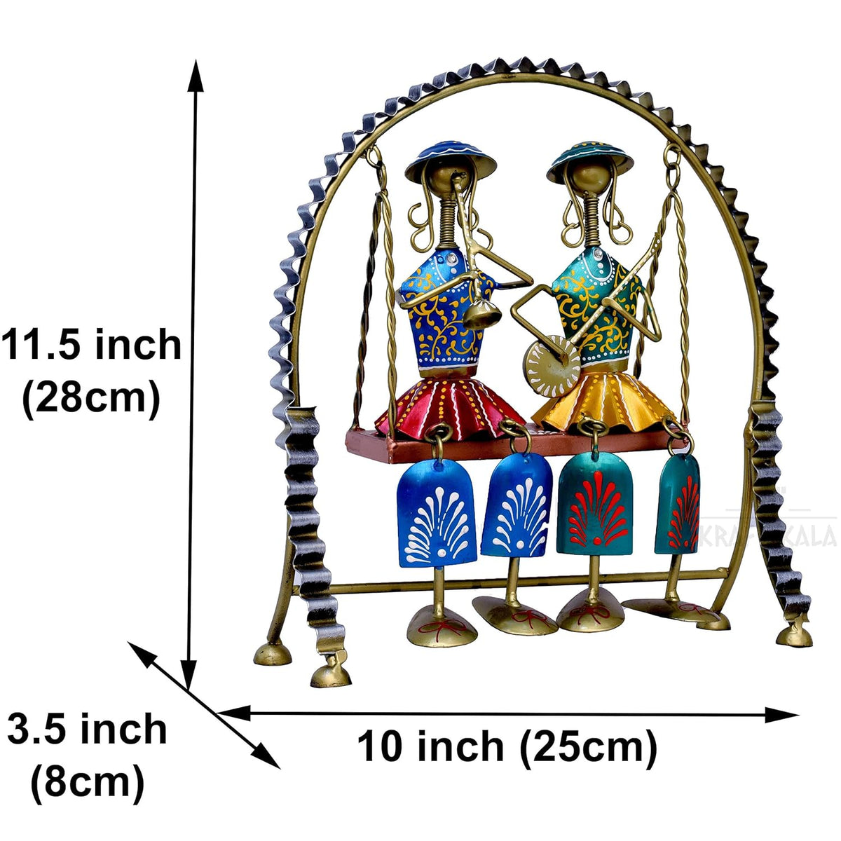 Rajasthani Home Decor Swing Set with 2 Dolls, 12 Inch Metal Handicraft Jhula Decorative Showpiece for Living Room