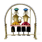 Rajasthani Home Decor Swing Set with 2 Dolls, 12 Inch Metal Handicraft Jhula Decorative Showpiece for Living Room