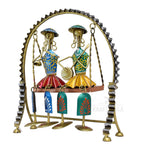 Rajasthani Home Decor Swing Set with 2 Dolls, 12 Inch Metal Handicraft Jhula Decorative Showpiece for Living Room