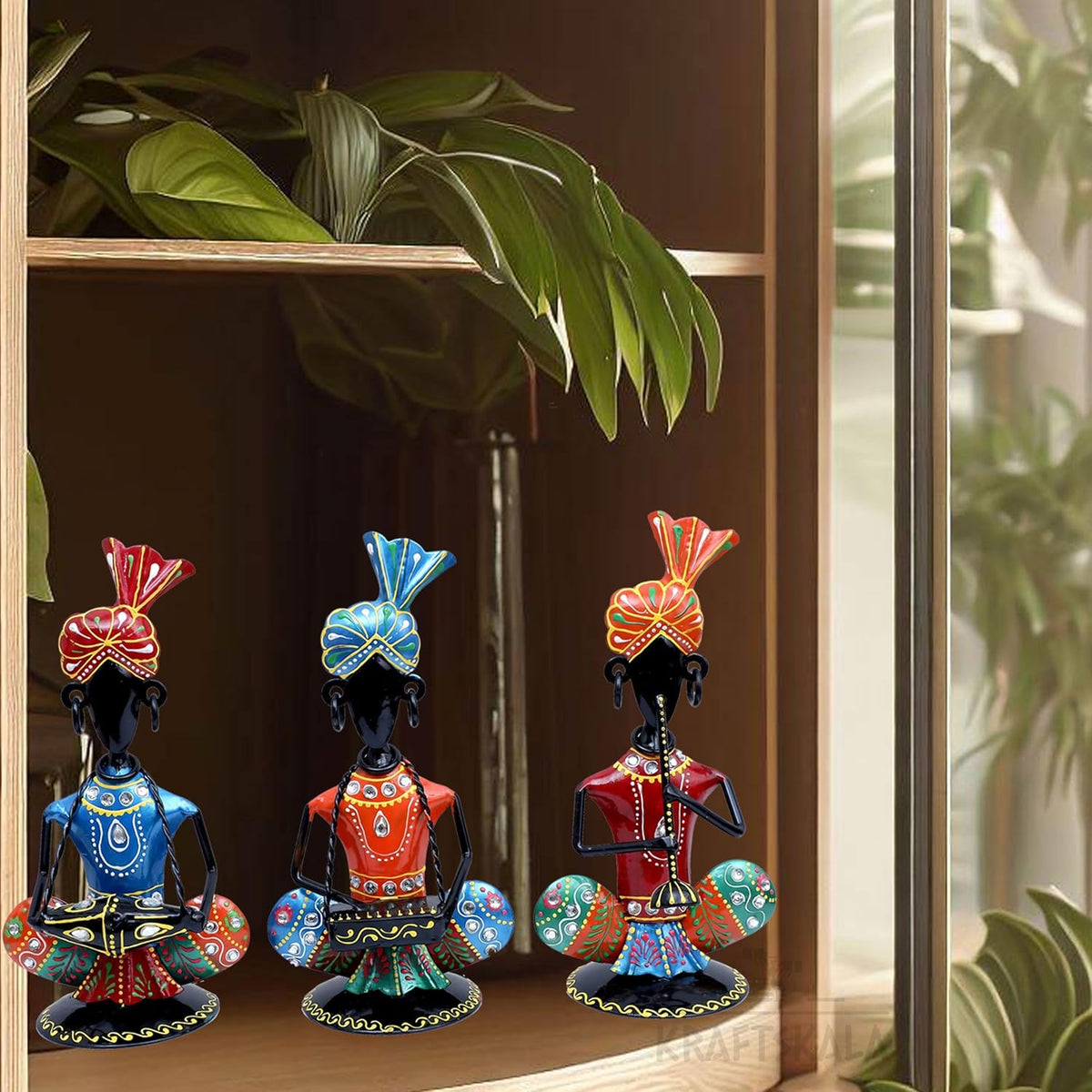 Rajasthani Musicians Showpiece Set of 3 Tribal Musicians Iron Statue Table Decoration Item for Living Room, Home