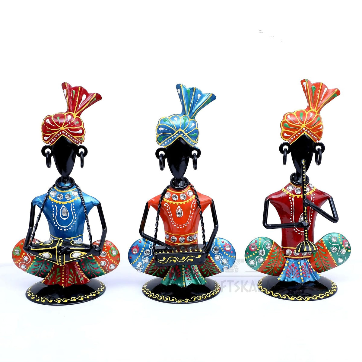 Rajasthani Musicians Showpiece Set of 3 Tribal Musicians Iron Statue Table Decoration Item for Living Room, Home