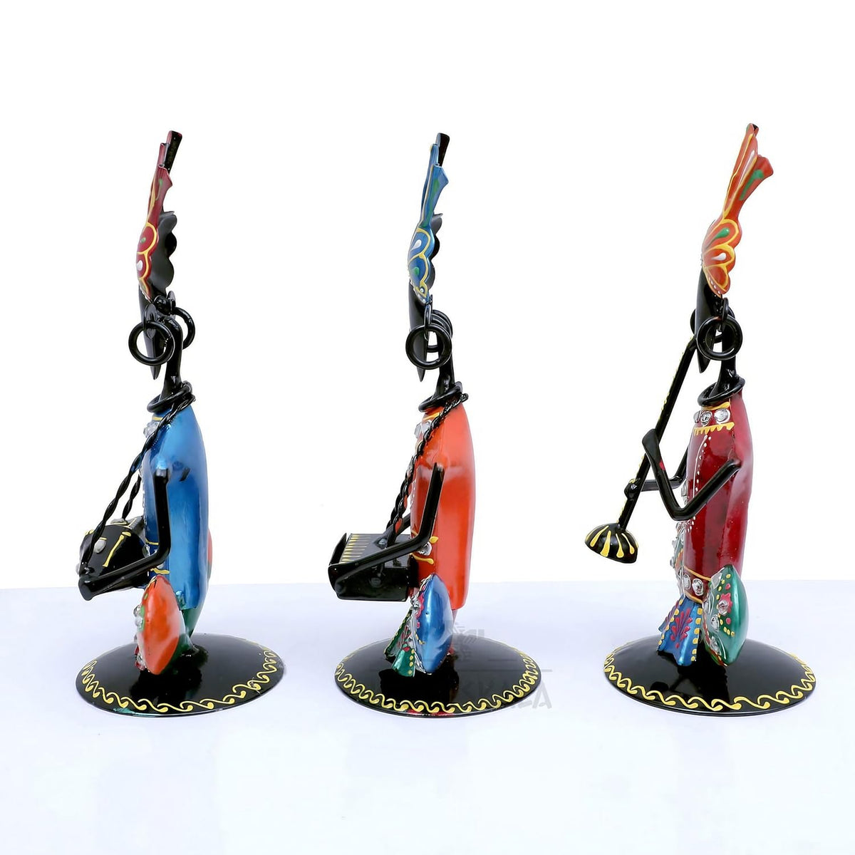 Rajasthani Musicians Showpiece Set of 3 Tribal Musicians Iron Statue Table Decoration Item for Living Room, Home