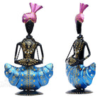 Metal Figurines Handcrafted Pagdi Musicians Set of 3 Vibrantly Coloured Wrought Iron Statues for Home, Living Room