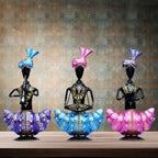 Metal Figurines Handcrafted Pagdi Musicians Set of 3 Vibrantly Coloured Wrought Iron Statues for Home, Living Room, Office and Gifts