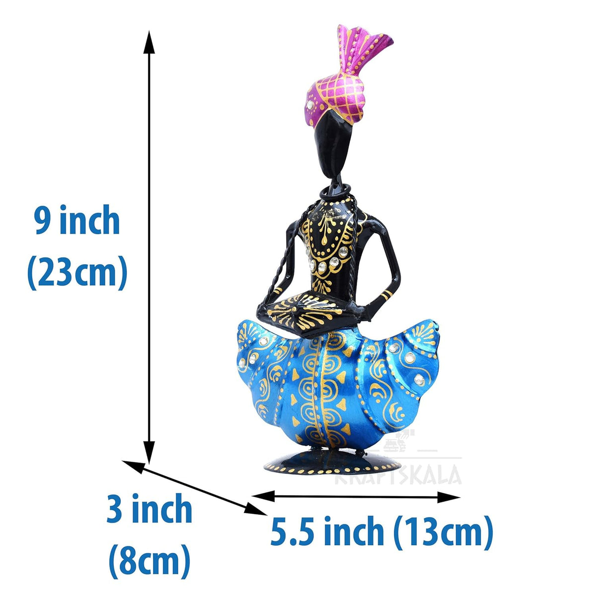 Metal Figurines Handcrafted Pagdi Musicians Set of 3 Vibrantly Coloured Wrought Iron Statues for Home, Living Room