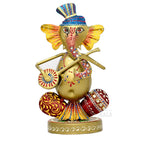 Musical Ganesha Statues Set of 3 Hand Painted Wrought Iron Figurines for Home Decor, Living Room Decoration, Office