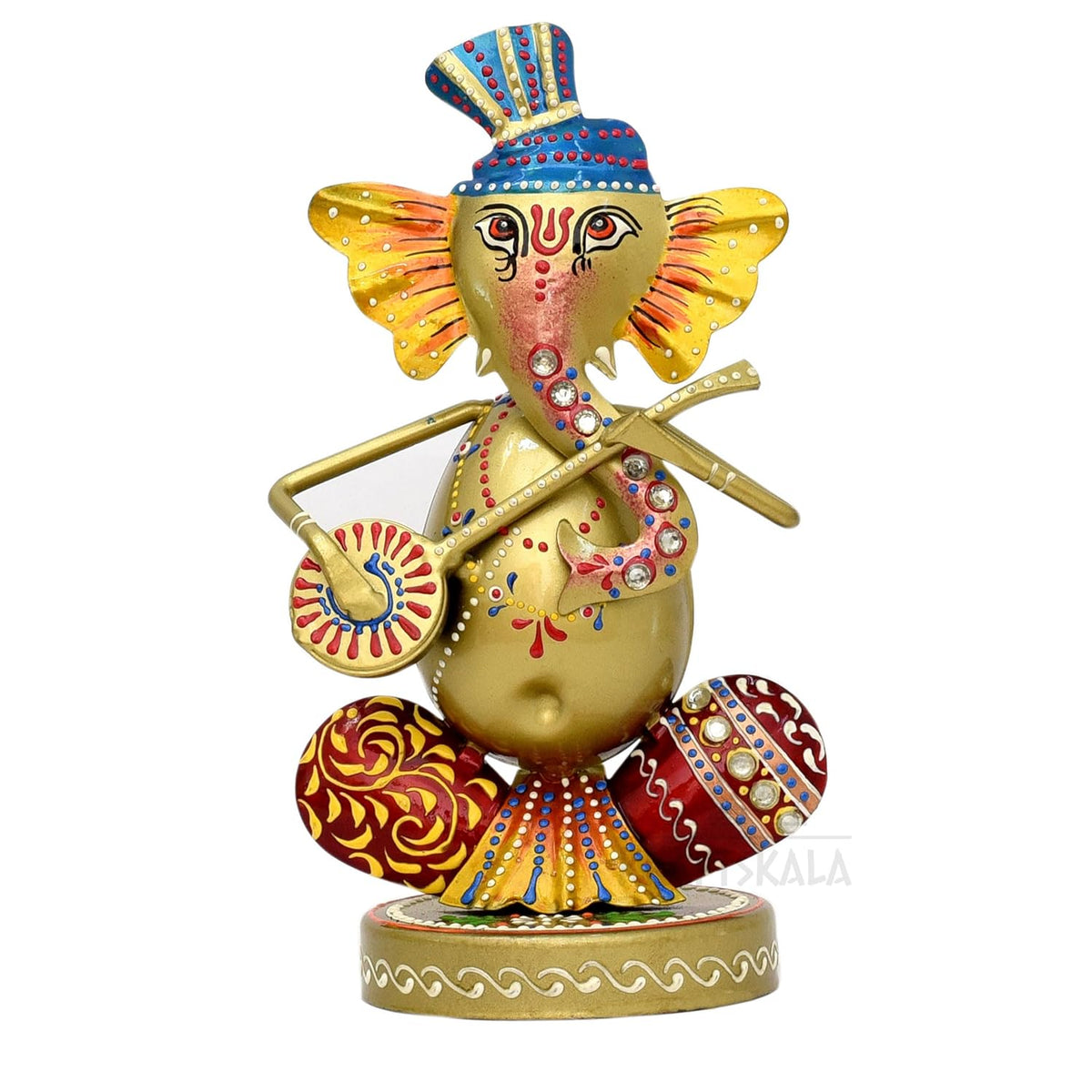 Musical Ganesha Statues Set of 3 Hand Painted Wrought Iron Figurines for Home Decor, Living Room Decoration, Office