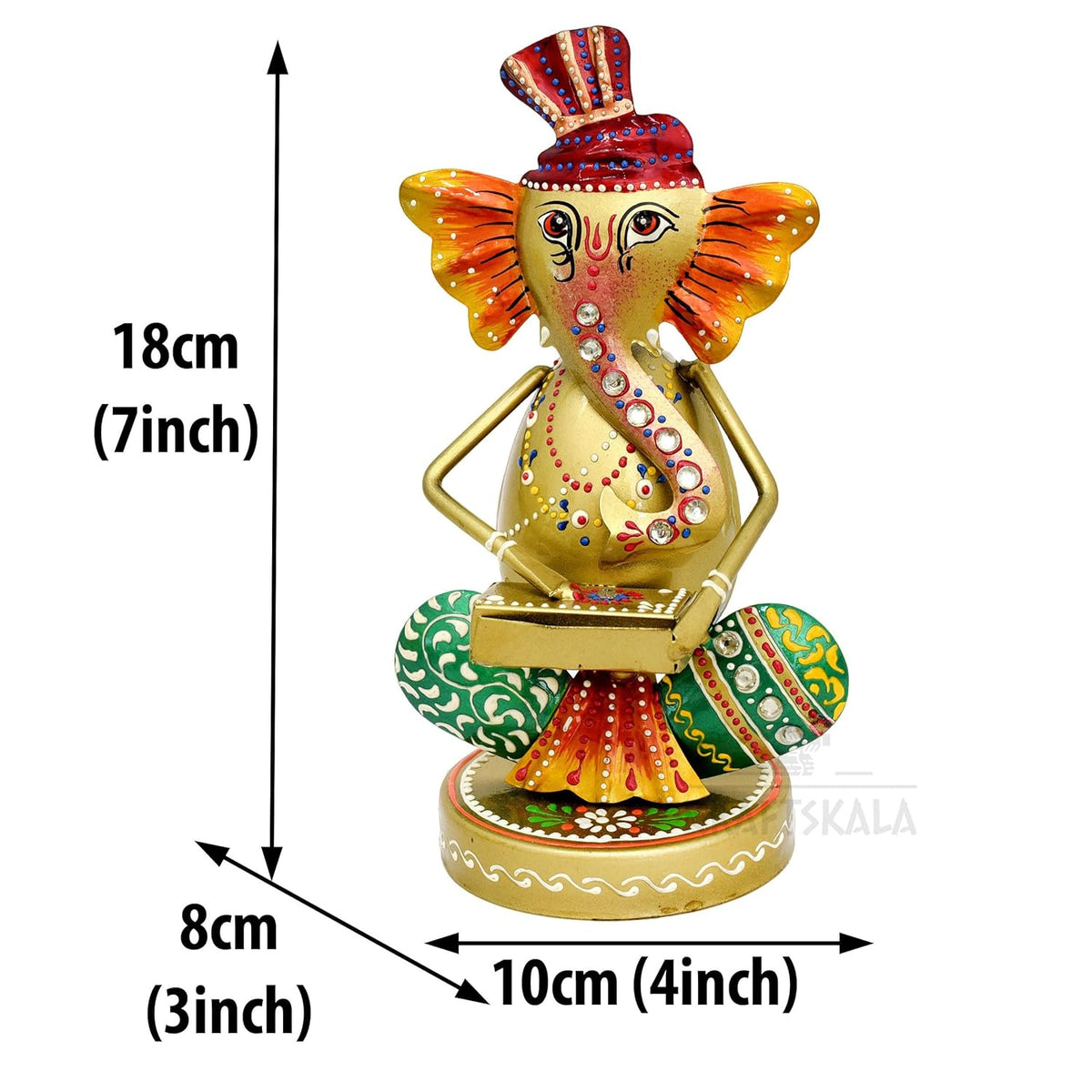 Musical Ganesha Statues Set of 3 Hand Painted Wrought Iron Figurines for Home Decor, Living Room Decoration, Office