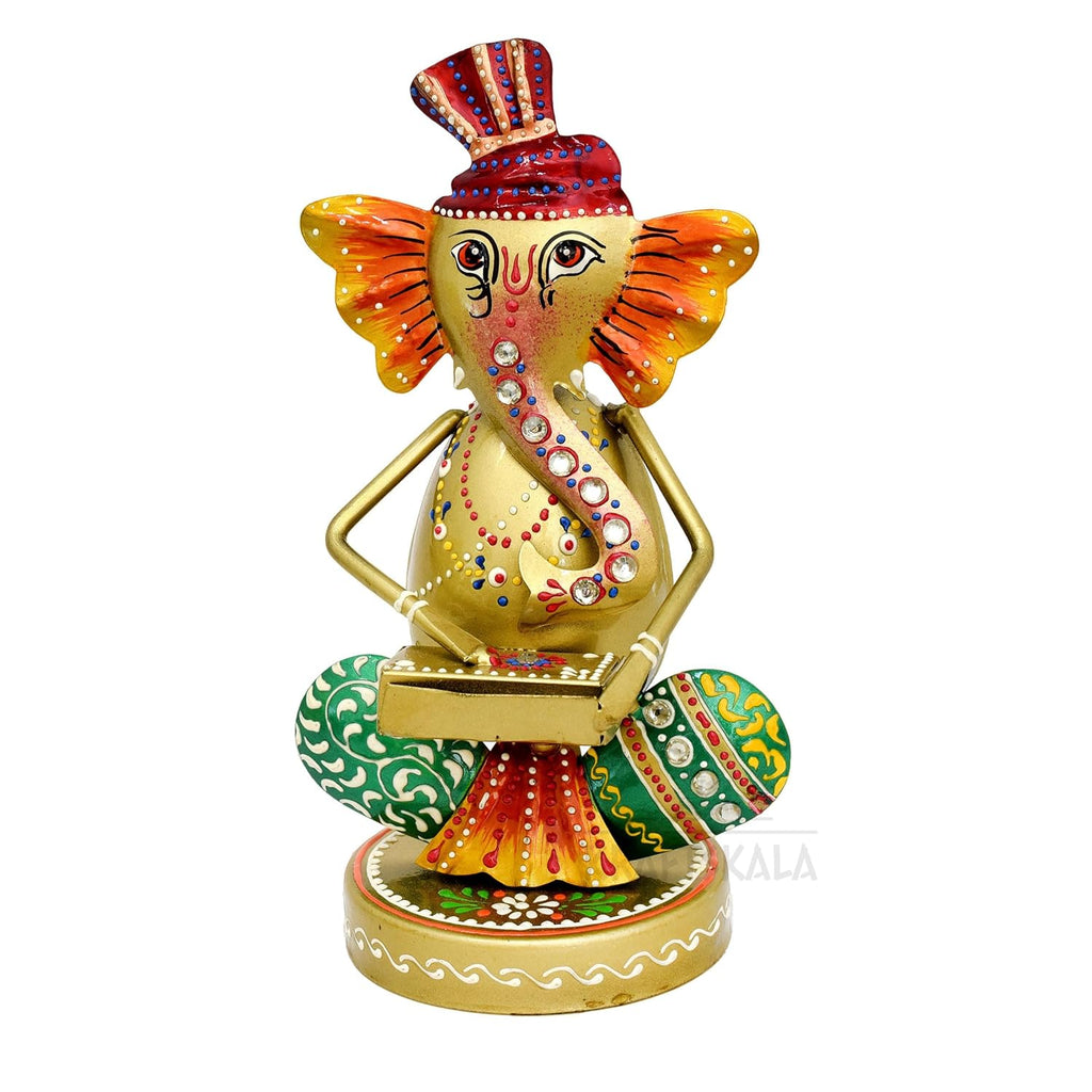 Musical Ganesha Statues Set of 3 Hand Painted Wrought Iron Figurines for Home Decor, Living Room Decoration, Office