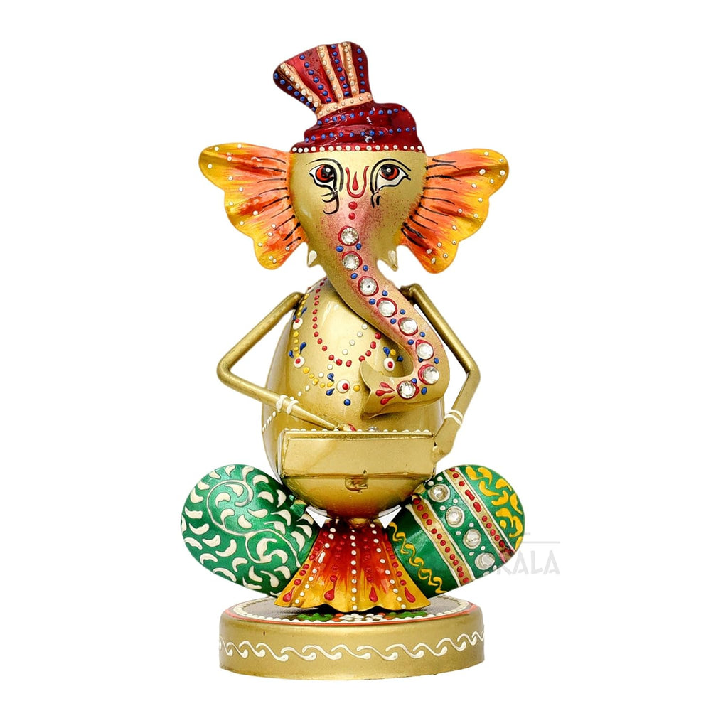 Musical Ganesha Statues Set of 3 Hand Painted Wrought Iron Figurines for Home Decor, Living Room Decoration, Office